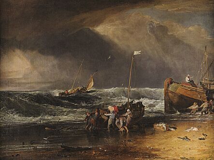 Joseph Mallord William Turner - A Coast Scene with Fishermen Hauling a Boat Ashore (1803-1804)