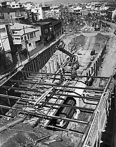 Market Street Subway construction through Eureka station, May 1973