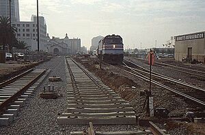 San Diego Trolley track work at Union Station, October 1991