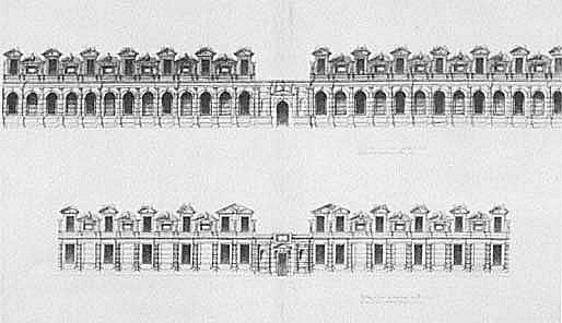 Elevations of the de l'Orme wing. of the Tuileries. Drawing by Jacques Androuet du Cerceau.