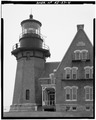 Northeast elevation of lighthouse tower, front porch and portion of main block of lightkeepers' quarters. - Block Island Southeast Light, Spring Street and Mohegan Trail at Mohegan HAER RI,5-NESH,1-4