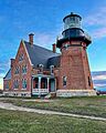 Block Island South East Lighthouse during sunrise in Shoreham, Rhode Island, USA