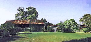 Panorama of the farmhouse at the Kona Historical Society's Kona Coffee Living History Farm