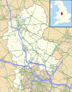 A map of the county of Staffordshire, with a red dot showing the position of the town of Tamworth