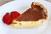 Lemon chess pie for pi day, with strawberry, March 2010.jpg