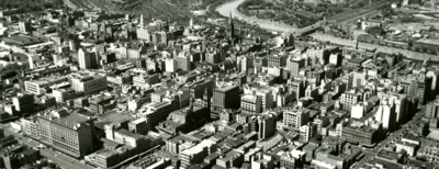 Aerial view of Melbourne in 1956. Image crop