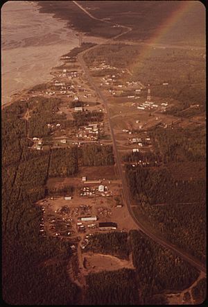 Aerial view showing Delta Junction and neighboring Big Delta (1973).
