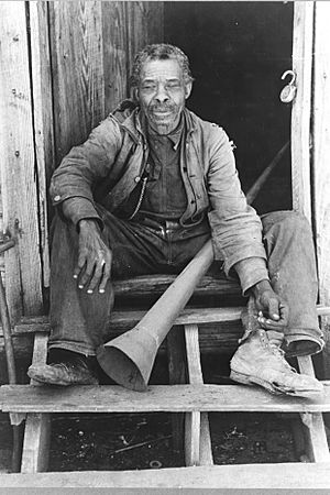 Old Freedman with old slave horn Texas 1939