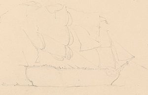 Page of slight sketches San Ildefonso (ship 1785) going into Portsmouth harbour 12 June 1814 RMG PY3793 (cropped).jpg