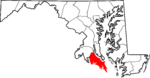 State map highlighting St. Mary's County