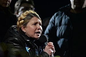 Yulia Tymoshenko addressing Euromaidan with a speech. Kyiv, Ukraine. Events of February 22, 2014.