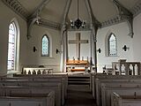 Interior and altar of Evans Memorial Chapel