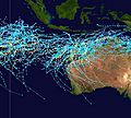 Southeast Indian Ocean cyclone tracks 1980-2005