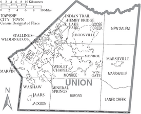Map of Union County North Carolina With Municipal and Township Labels