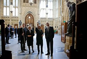Barack Obama in the Members' Lobby of the Palace of Westminster, 2011