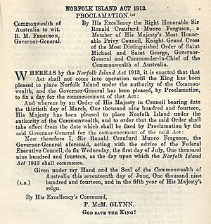 Norfolk Island Act 1913 Proclamation