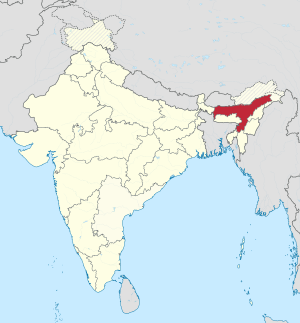 A map showing us where the location of Assam is in the Republic of India