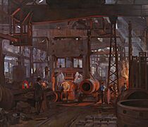 The 'l' Press. Forging the Jacket of an 18-inch Gun- Armstrong-whitworth Works, Openshaw, 1918 Art.IWMART2272