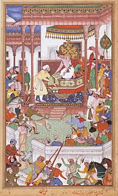 Young Abdul Rahim Khan-I-Khana being received by Akbar, Akbarnama