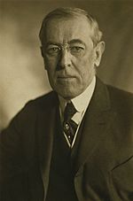 Black-and-white photographic portrait of Woodrow Wilson