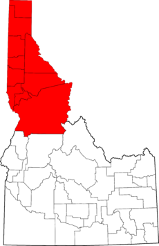 Map of Idaho highlighting Idaho Panhandle