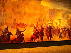 Mural of siege warfare, Genghis Khan Exhibit, Tech Museum San Jose, 2010