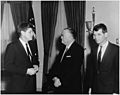 Visit of Attorney General and Director of FBI. President Kennedy, J.Edgar Hoover, Robert F. Kennedy. White House... - NARA - 194173