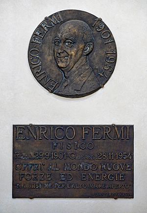 Memorial plaque in honour of Enrico Fermi in the Basilica Santa Croce, Florence. Italy
