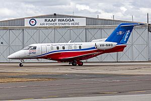 Royal Flying Doctor Service of Australia (Western Operations) (VH-NWO) Pilatus PC-24 "Ningaloo", operating as FD626J, taxiing at Wagga Wagga Airport