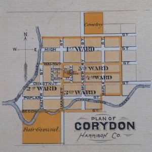 Map of Corydon, Indiana from 1876 atlas