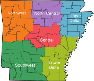 Arkansas Regions Colored With Names