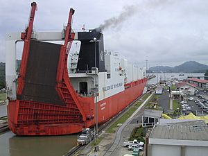 Ship passing through Panama Canal 01