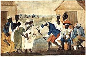 Slave dance to banjo, 1780s