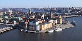 The Old town in Stockholm seen from the air