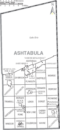 Map of Ashtabula County Ohio With Municipal and Township Labels