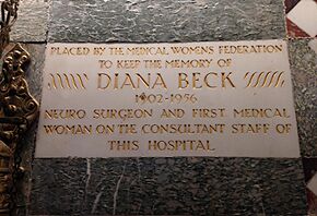 Diana Beck memorial plaque at Fitzrovia Chapel