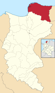 Location in the Department of Magdalena.Municipality (red)City (dark grey)