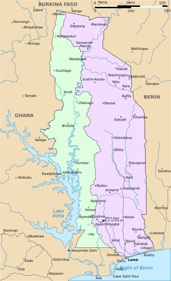 British Togoland (left) beside French Togoland (now Togo) (right)