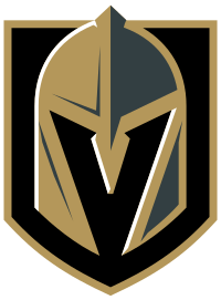 A Black and gold shield and white borders. Inside the shield, a Golden barbute helmet with a V-shaped opening.