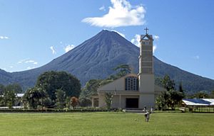Arenal Volcano as seen from downtown La Fortuna.