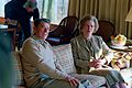 President Ronald Reagan with Prime Minister Margaret Thatcher During a Working Luncheon at Camp David (retouched)