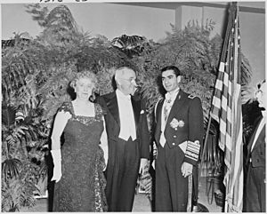 Photograph of the President and Mrs. Truman with the Shah of Iran, in formal attire, during the Shah's visit to the... - NARA - 200150