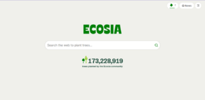 Ecosia website showing tree counter, May 1 2023