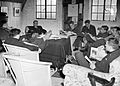 Pilots of No. 19 Squadron RAF relax in the crew room at Fowlmere, the satellite airfield to Duxford in Cambridgeshire, September 1940. CH1461