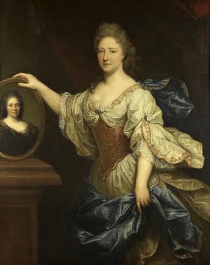 d'Aubigné holding a portrait of her aunt, by the workshop of Nicolas de Largillière