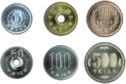 The 6 types of coins of the Japanese yen