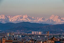 Evening view of the mountain range from Patan, Lalitpur