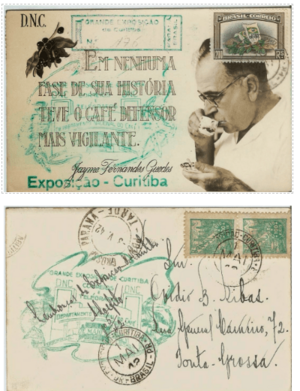 Cartão postal comemorativo da Grande Exposição de Curitiba do Departamento Nacional do Café, de 1942