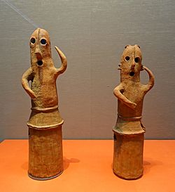 Haniwa in dancing form, excavated from Nohara Tumulus, Kumagaya-shi, Saitama, Kofun period, 500s AD, ceramic - Tokyo National Museum - Tokyo, Japan - DSC09381