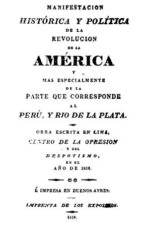 Portada de la Manifestación histórica y política de la revolución de América